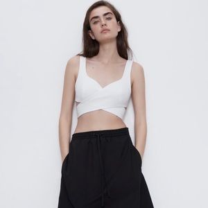 SOLD❌‼️ZARA OYSTER WHITE CUT OUT CROP TOP NWT